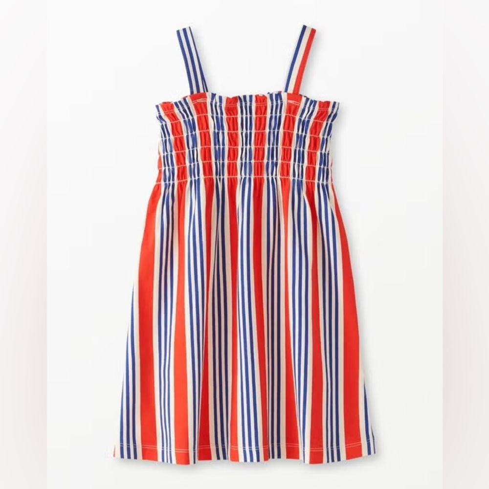 Hanna Andersson Stripe Smocked Dress 110 cm / US 5 Blue Orange White Girls - Picture 1 of 6